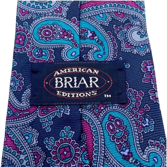 BRIAR American Editions Mens Necktie Luxury Silk Tie Blue Purple Paisley Vintage - Picture 2 of 8